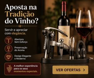 Banner de conjunto premium de acessórios para vinho com sacarrolhas e garrafa ao fundo.